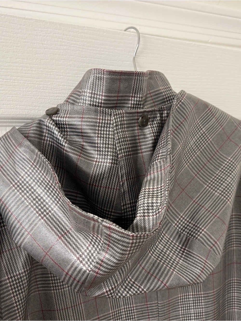 Lauren Ralph Lauren Grey Plaid Hooded Rain Shell Trench Coat XL - Picture 5 of 13